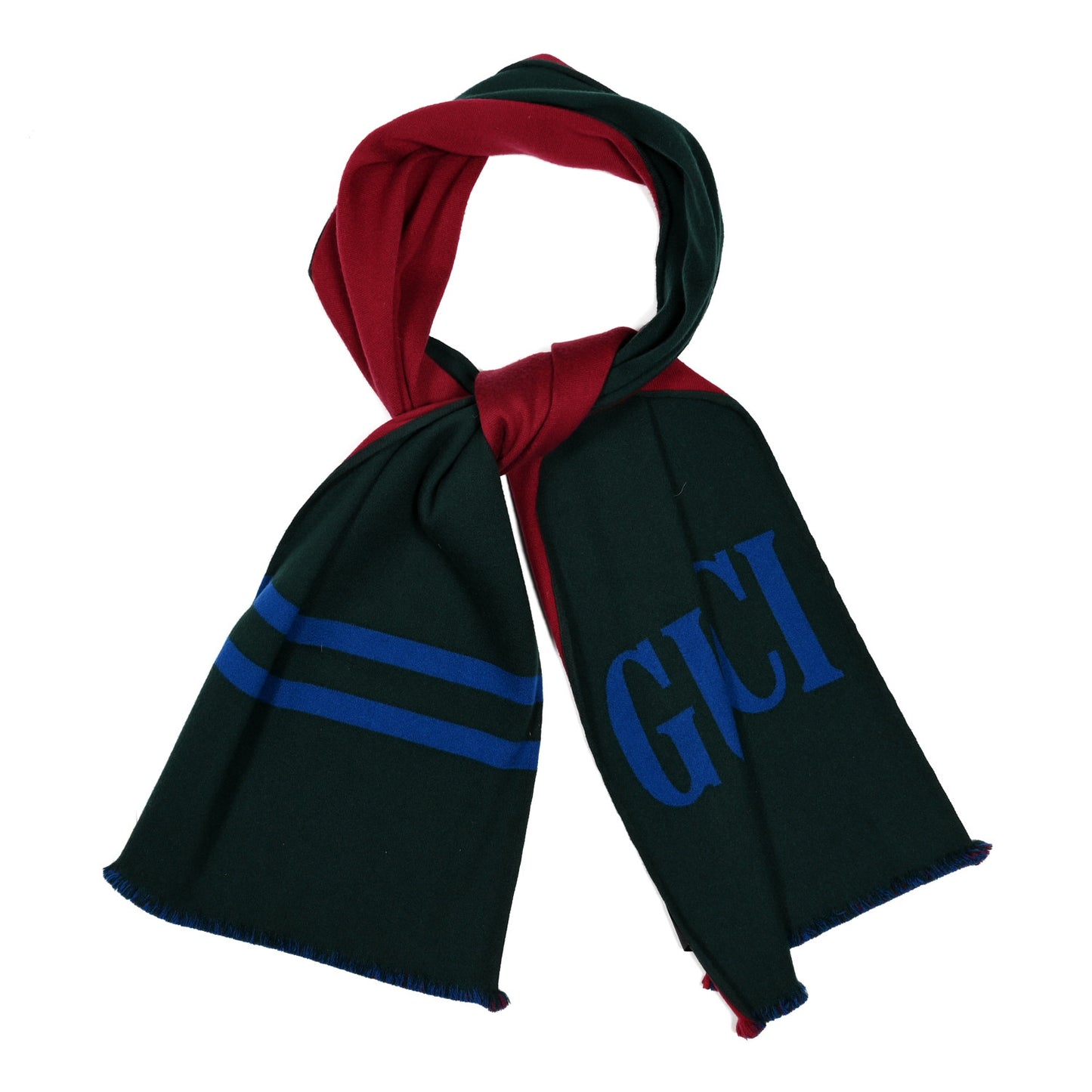 Wool Silk Guccium Scarf Petroleum Blue Bordeaux