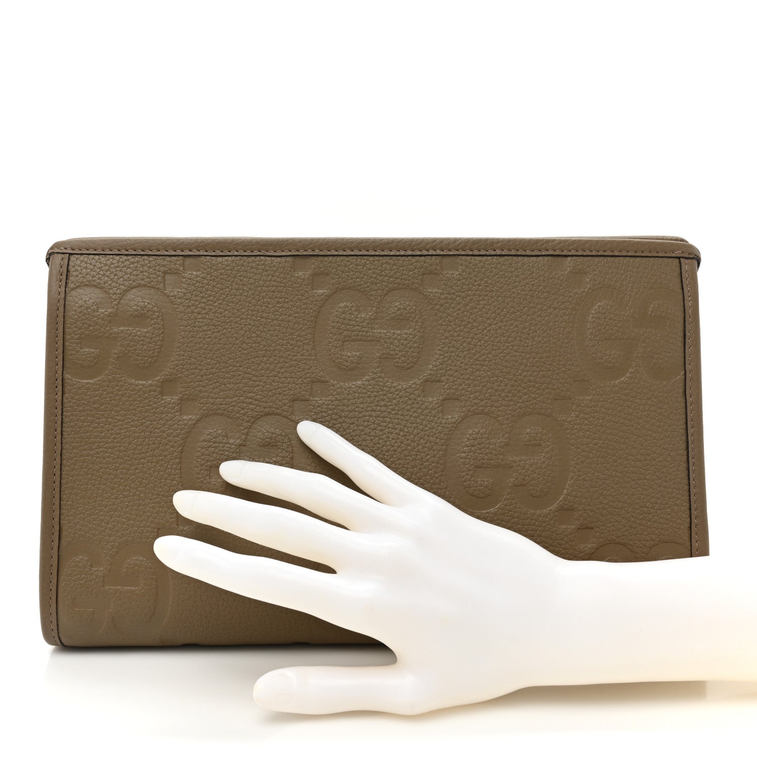 Gucci Piuma Calfskin Jumbo GG Embossed Pouch Good Taupe 2 of 13