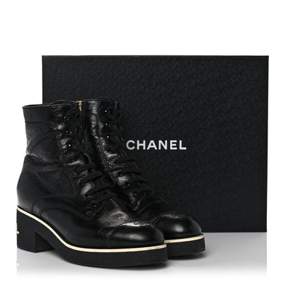 Chanel Shiny Crumpled Lambskin Lace Up Combat Boots 41.5 Black 9 of 9