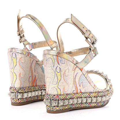 Christian Louboutin Lurex Flame Pira Ryad 110 Wedge Sandals 36 Platine Multicolor 4 of 10