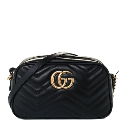 Gucci Calfskin Matelasse Small GG Marmont Chain Shoulder Bag Black 1 of 12