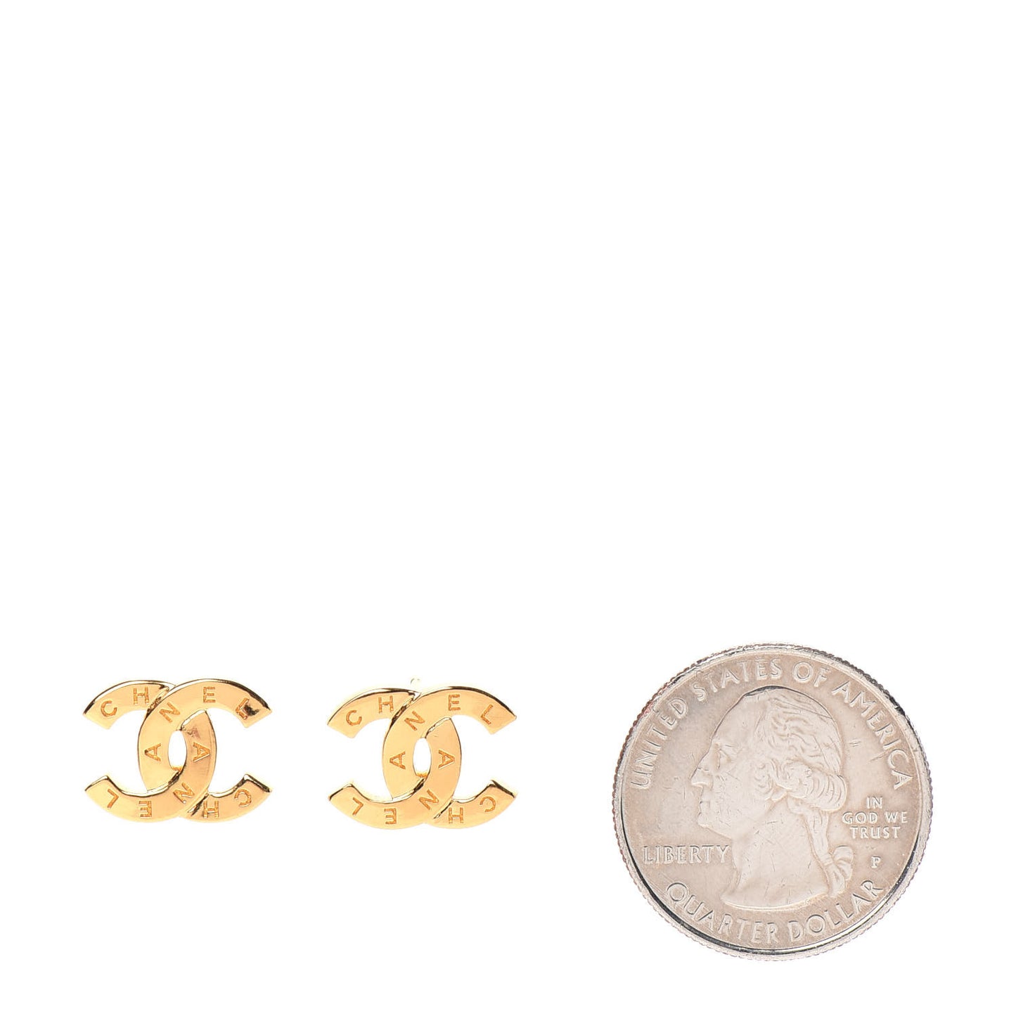Metal CC Paris Button Stud Earrings Gold