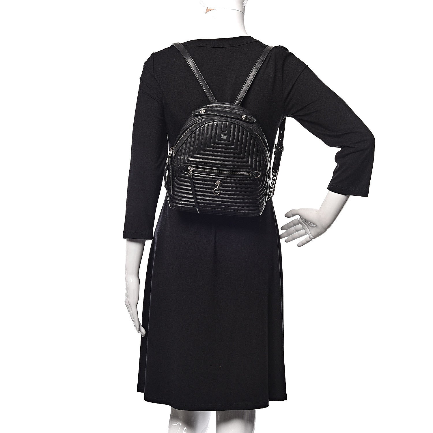 Fendi Shiny Nappa Trapuntata Mini Backpack Black 2 of 13