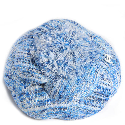 Chanel Fantasy Tweed Camellia Pin Brooch Sky Blue White 1 of 6