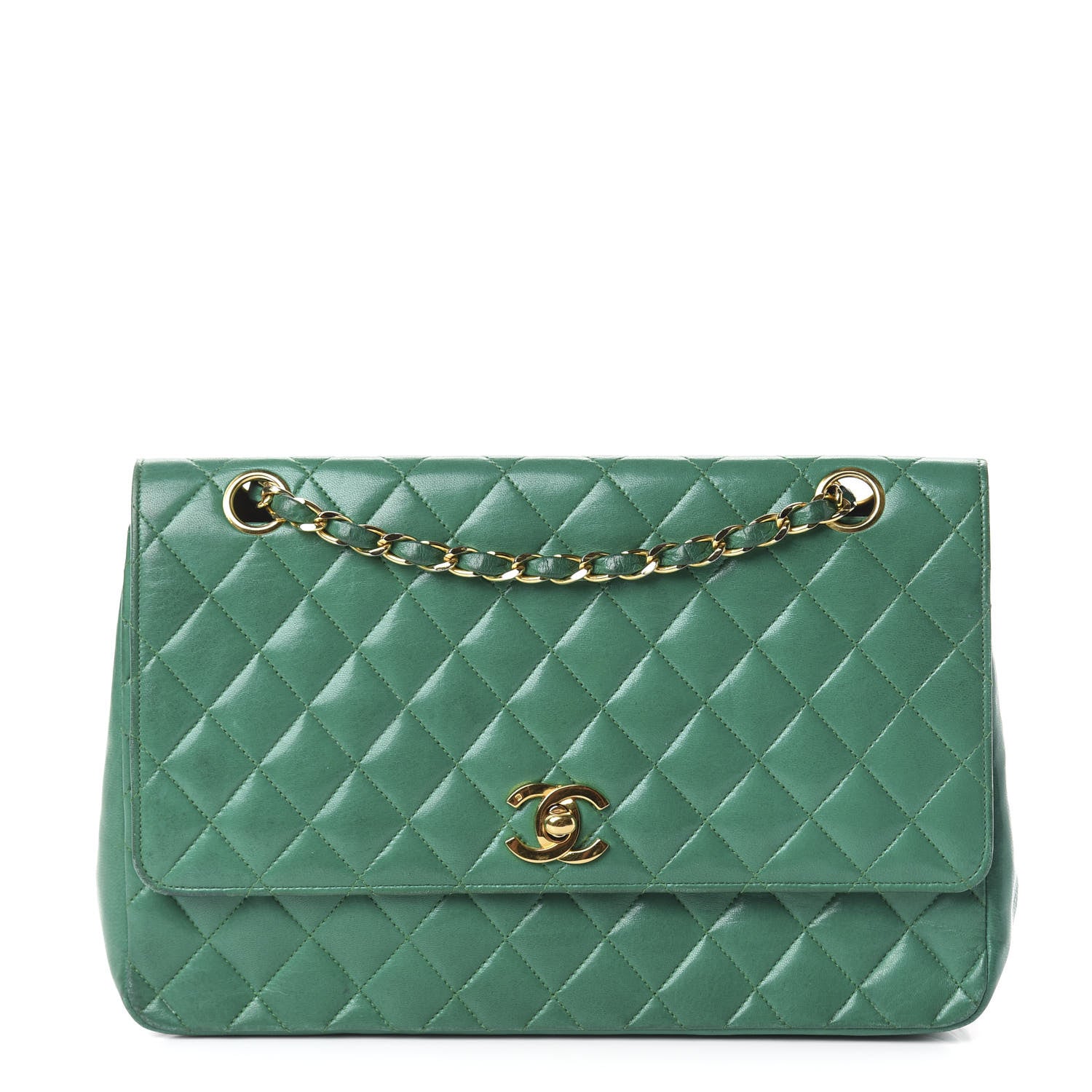 Chanel Lambskin Quilted Medium Single Flap Green 1 of 13