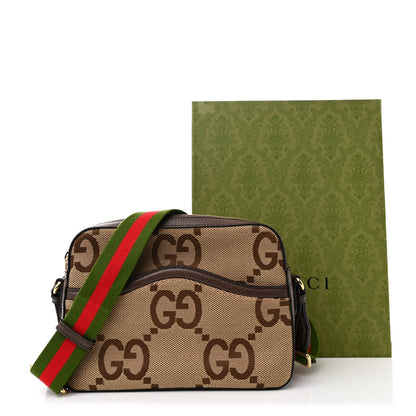 Gucci Monogram Jumbo GG Textured Dollar Calfskin Web Messenger Shoulder Bag Camel Ebony New Acero 11 of 11