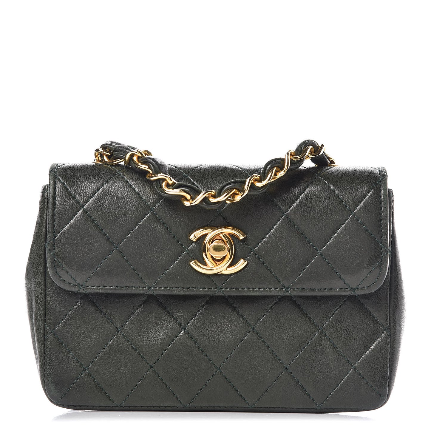 Lambskin Quilted Mini Flap Green