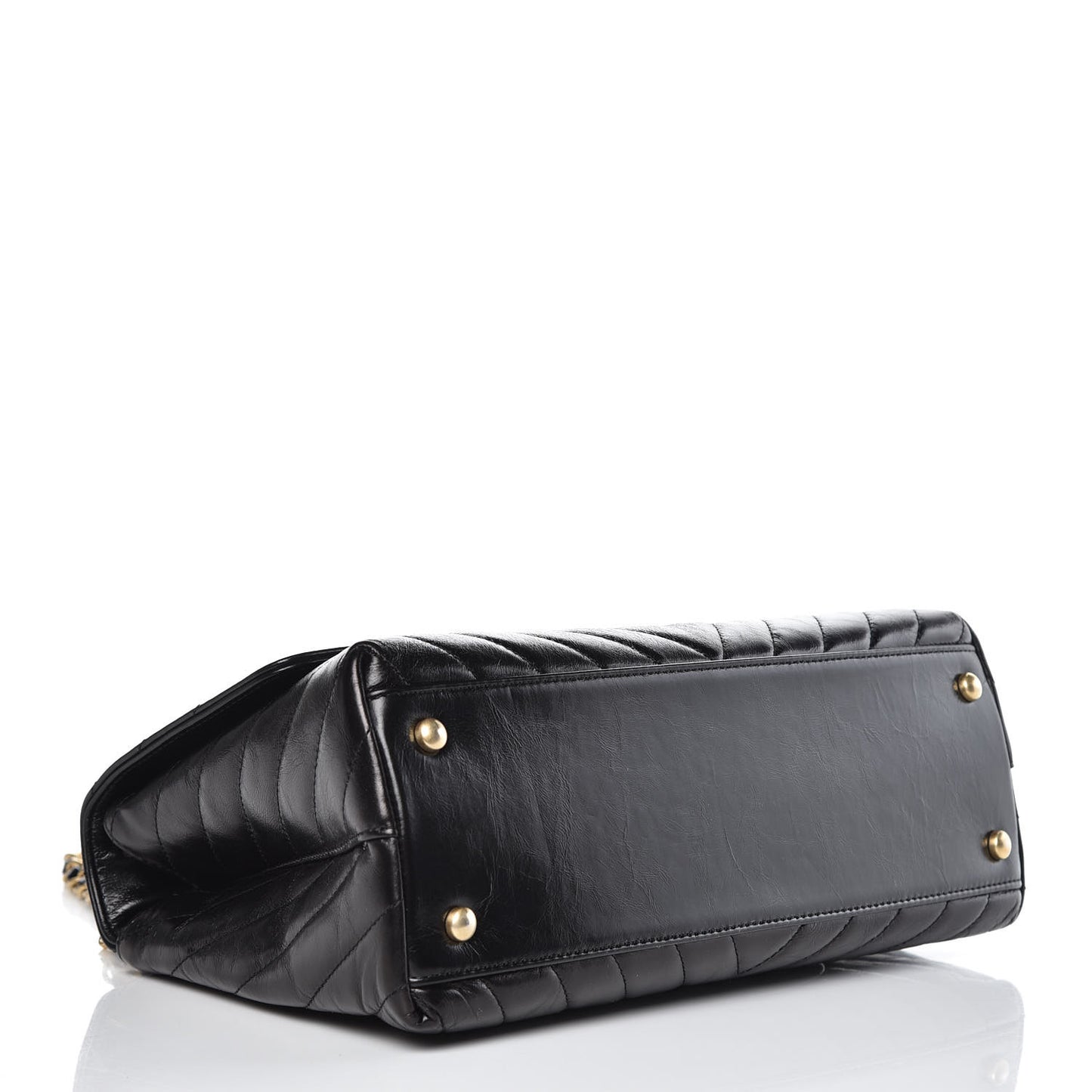 Calfskin Chevron Quilted Small Coco Handle Flap Black