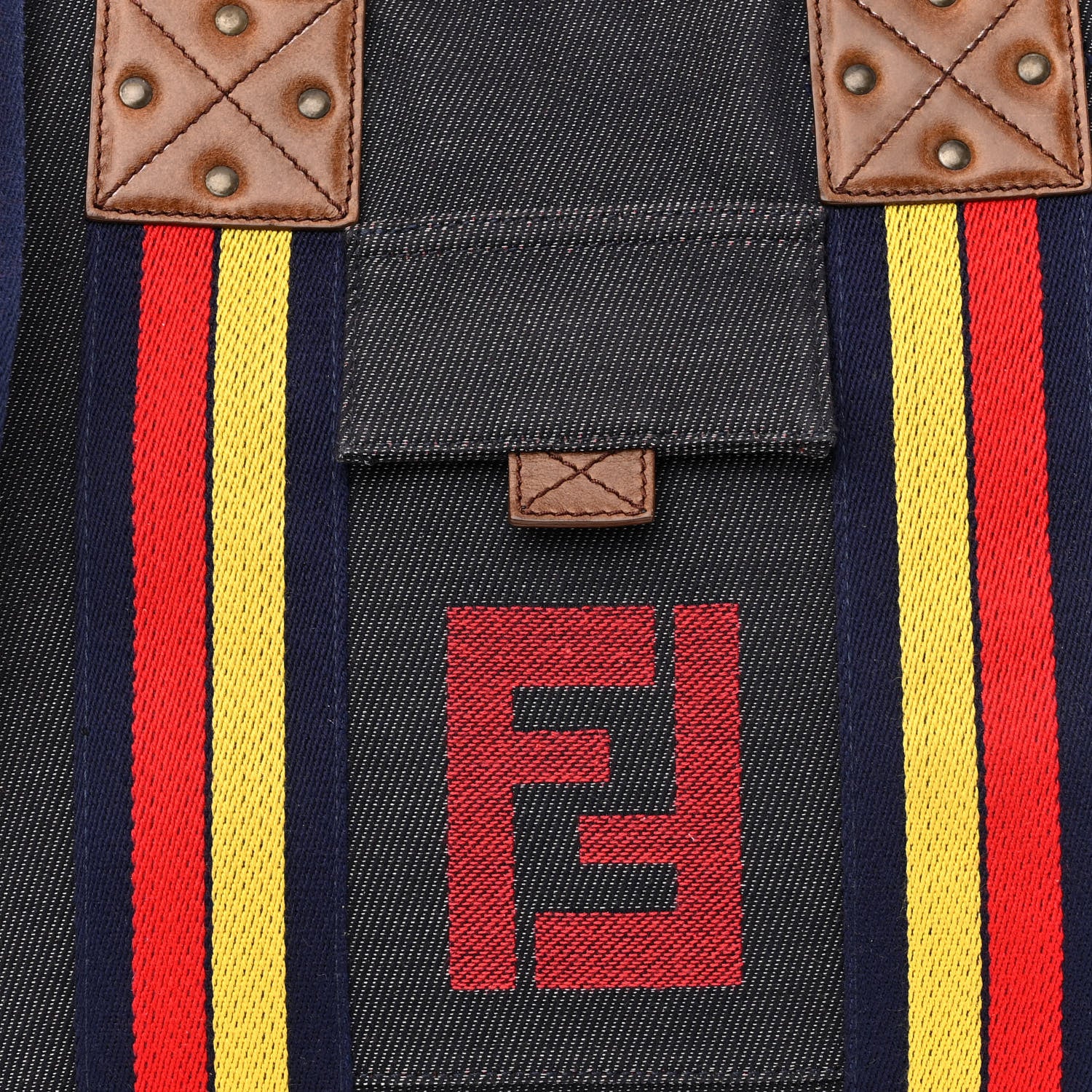 Fendi Denim Vitello Patchwork Convertible Tote Bag Blue Multicolor 7 of 9