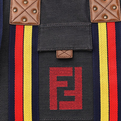 Fendi Denim Vitello Patchwork Convertible Tote Bag Blue Multicolor 7 of 9