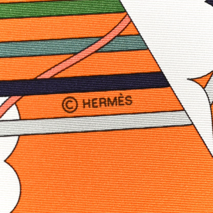 Hermes Silk La Maison Des Carres Scarf 90 Orange Saumon Vert 4 of 5