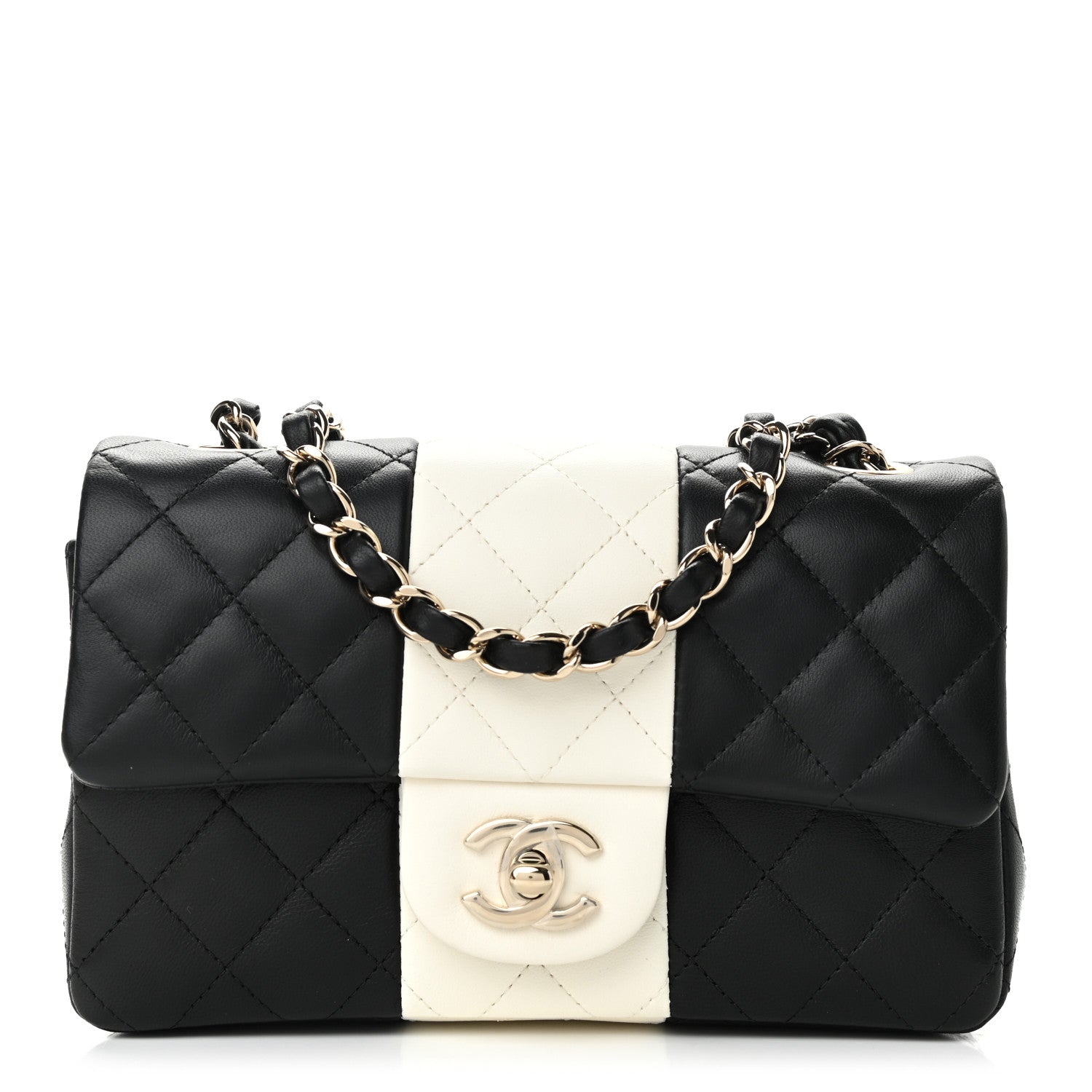 Chanel Lambskin Quilted Mini Rectangular Flap Black White 1 of 11