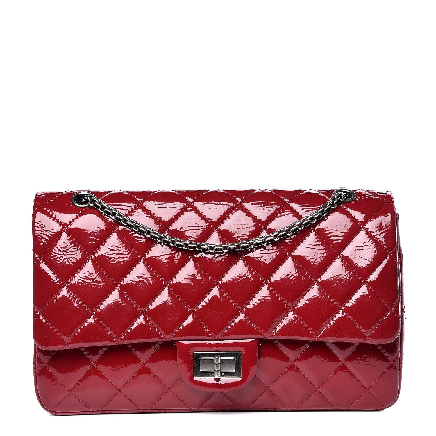 Chanel Distressed Patent Quilted 2.55 Reissue 227 Flap Red 1 of 10