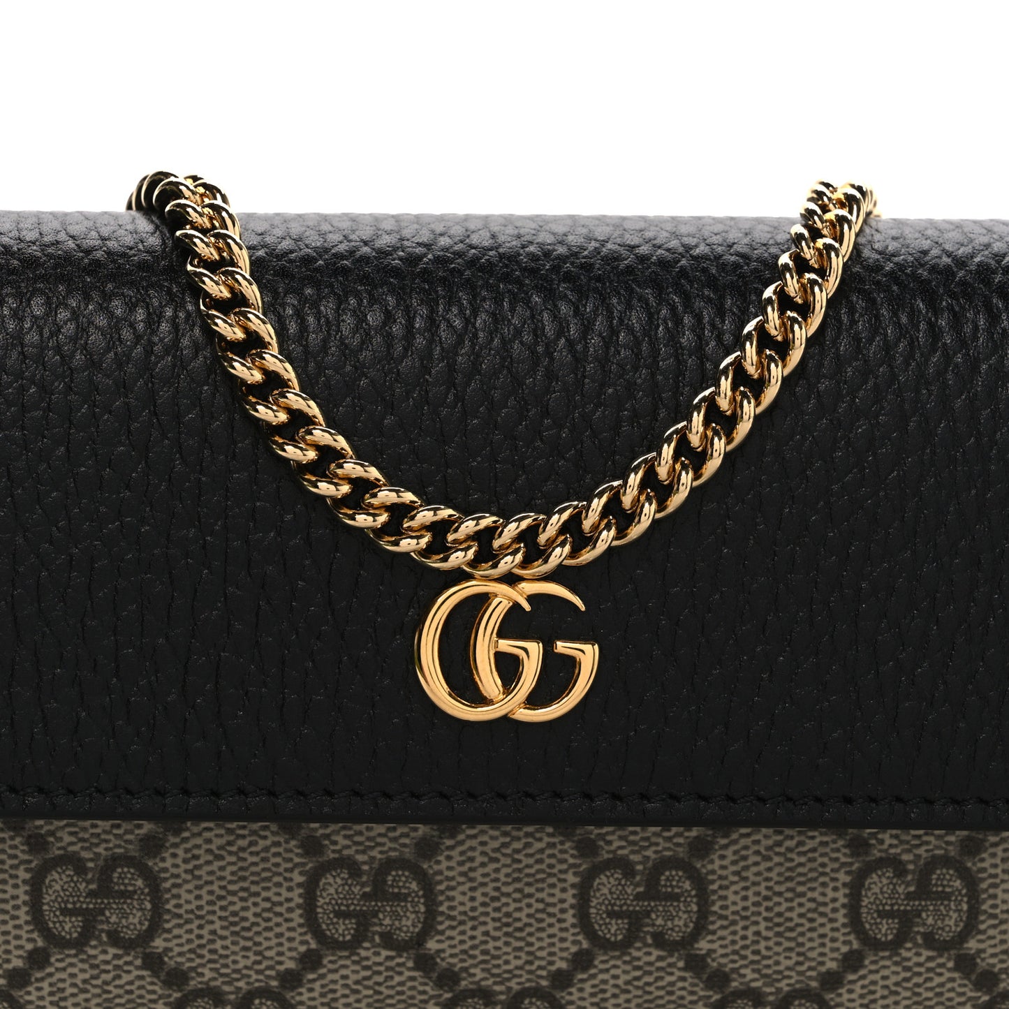 Dollar Calfskin GG Supreme Monogram Petite GG Marmont Wallet Chain Bag Black Beige Ebony