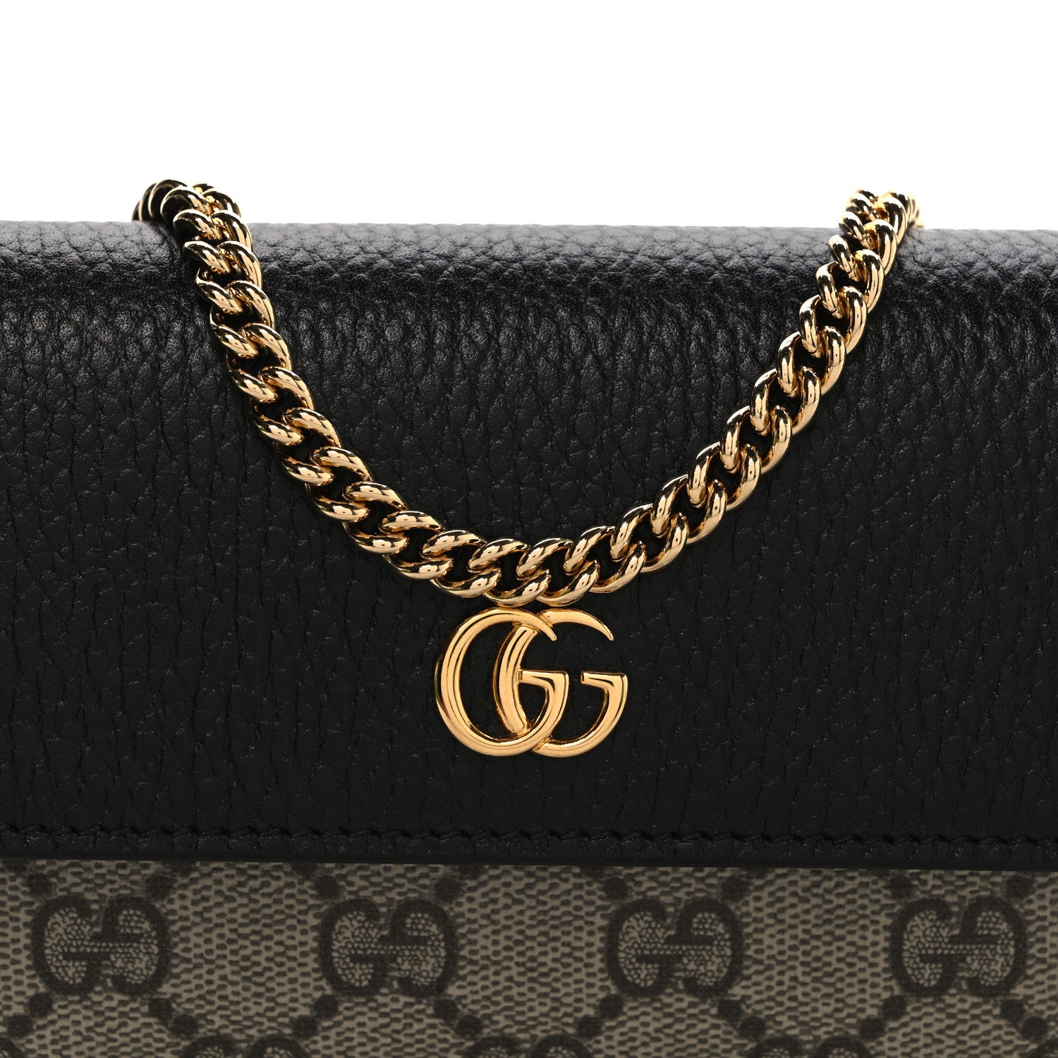 Gucci Dollar Calfskin GG Supreme Monogram Petite GG Marmont Wallet Chain Bag Black Beige Ebony 8 of 11