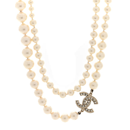 Chanel Pearl Baguette Crystal Long CC Necklace Gold 1 of 4