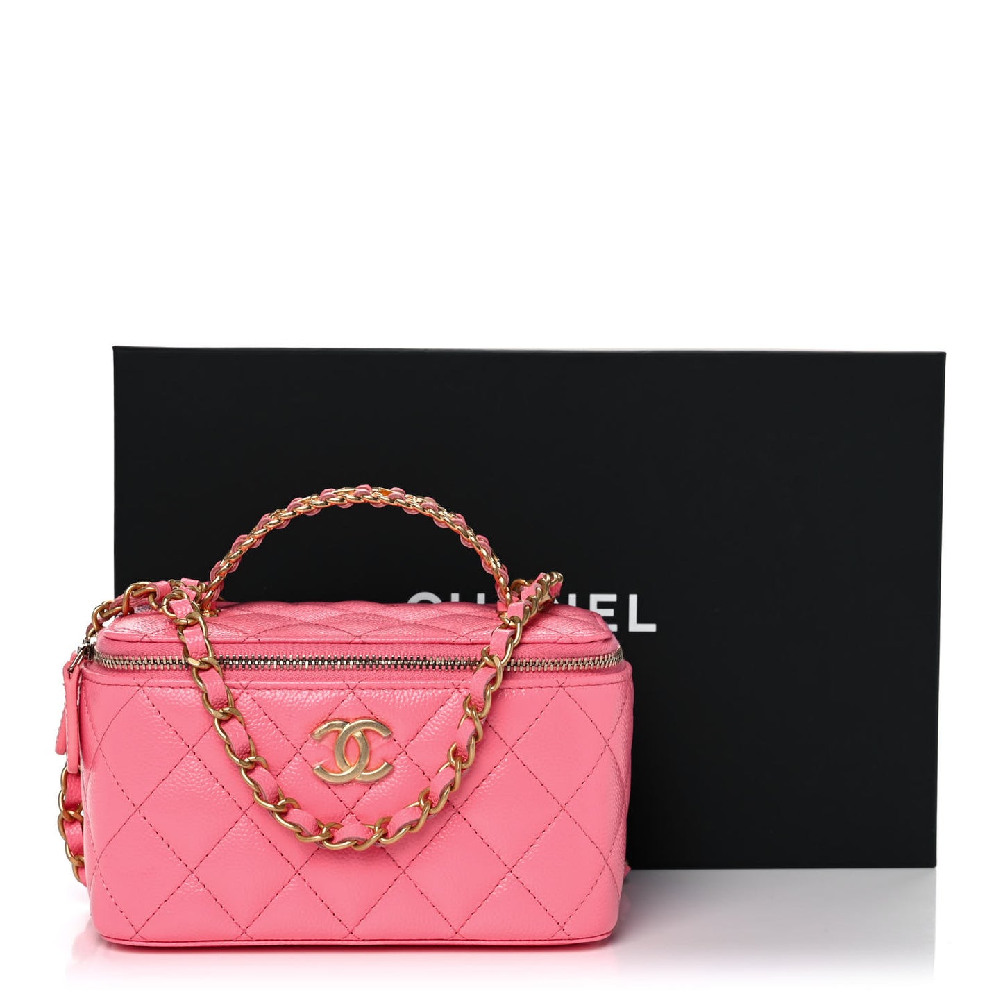 Shiny Caviar Quilted Pick Me Up Vanity Case Pink