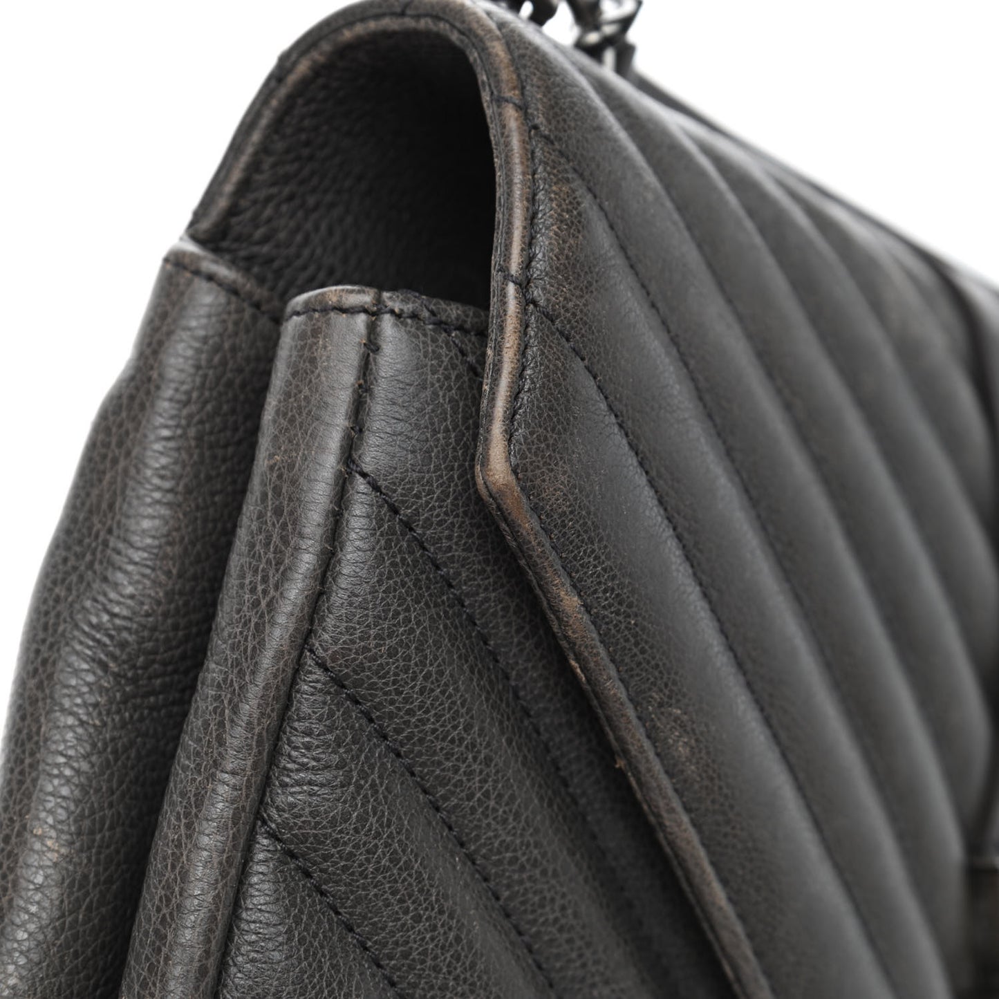 Sheepskin Matelasse Chevron Monogram Medium College Bag Asphalt