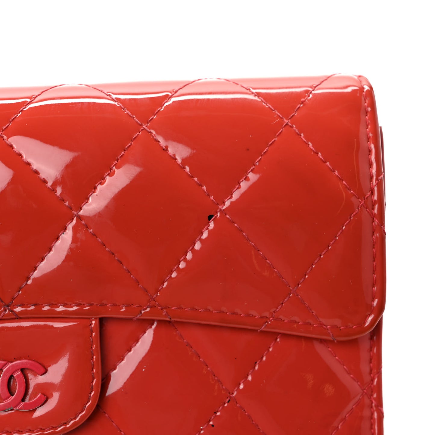 Patent Quilted Large Flap Wallet Coral