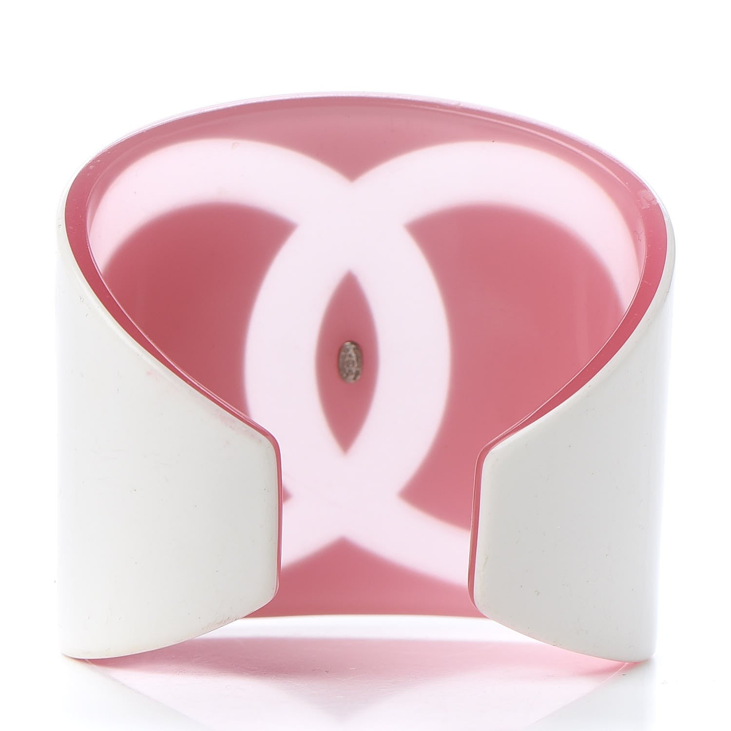 Chanel Resin CC Wide Cuff White Pink 3 of 6