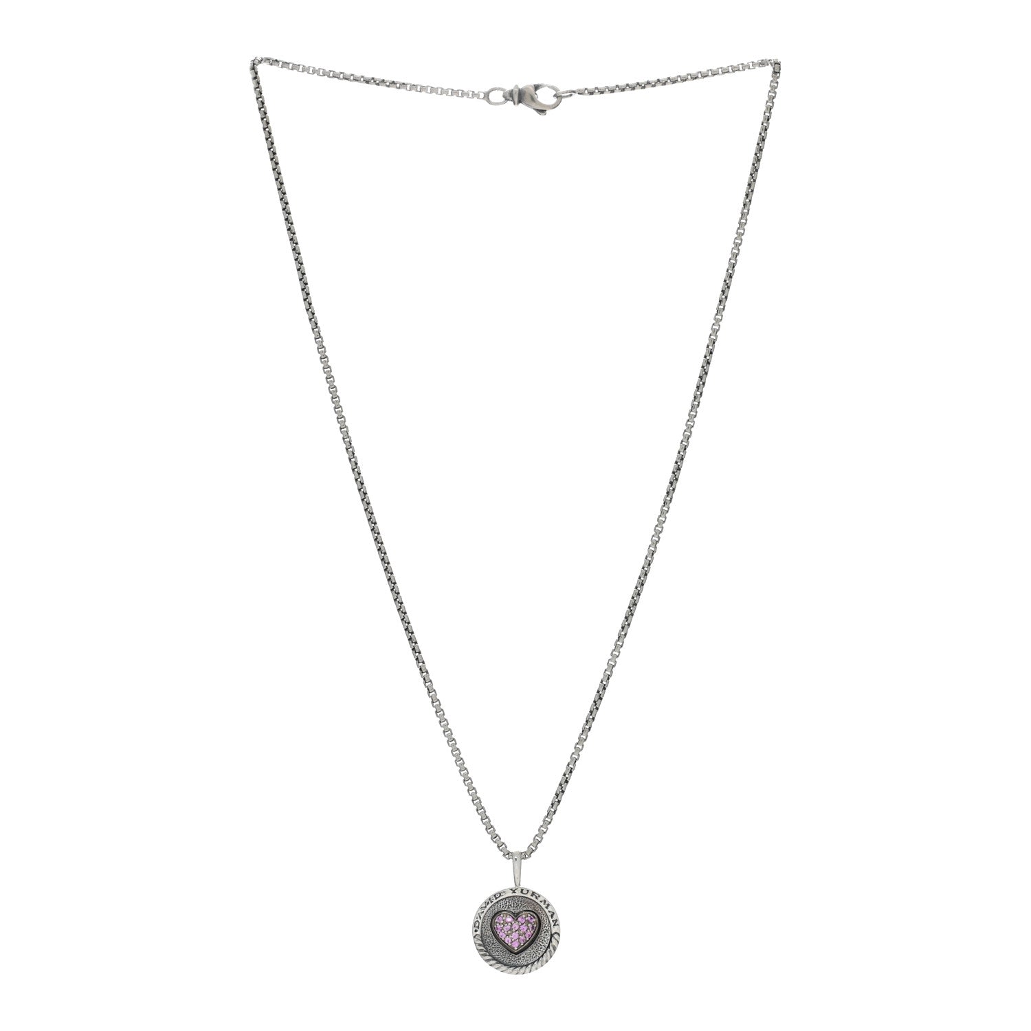 David Yurman Sterling Silver Pink Sapphire Heart Amulet Pendant Necklace 3 of 5