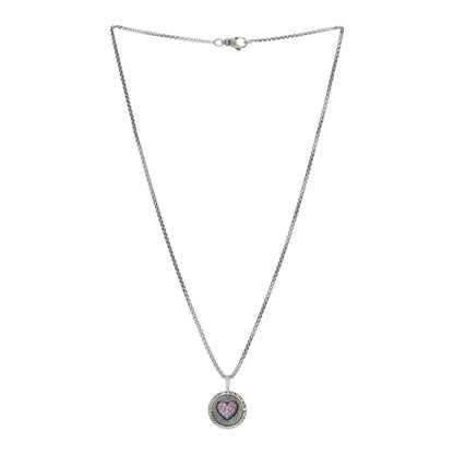 David Yurman Sterling Silver Pink Sapphire Heart Amulet Pendant Necklace 3 of 5