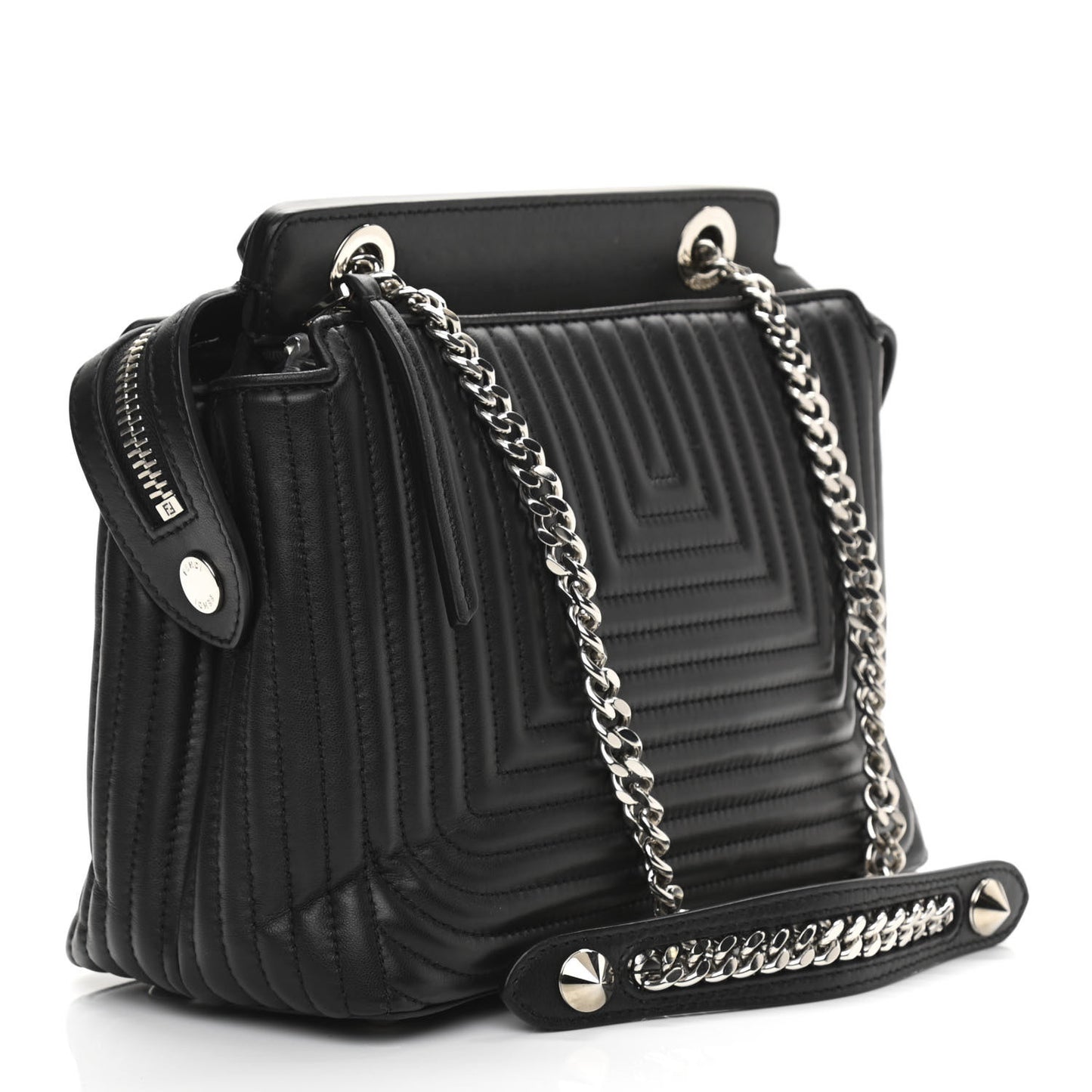 Shiny Nappa Trapuntata Chain Small DotCom Click Chain Satchel Black