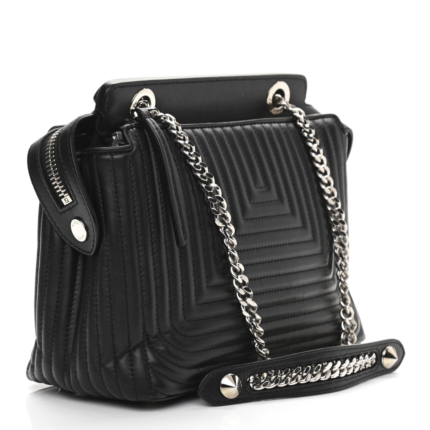 Fendi Shiny Nappa Trapuntata Chain Small DotCom Click Chain Satchel Black 4 of 14