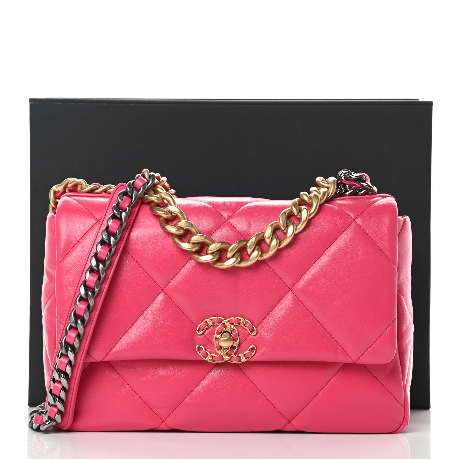 Chanel Goatskin Quilted Large Chanel 19 Flap Dark Pink 11 of 11