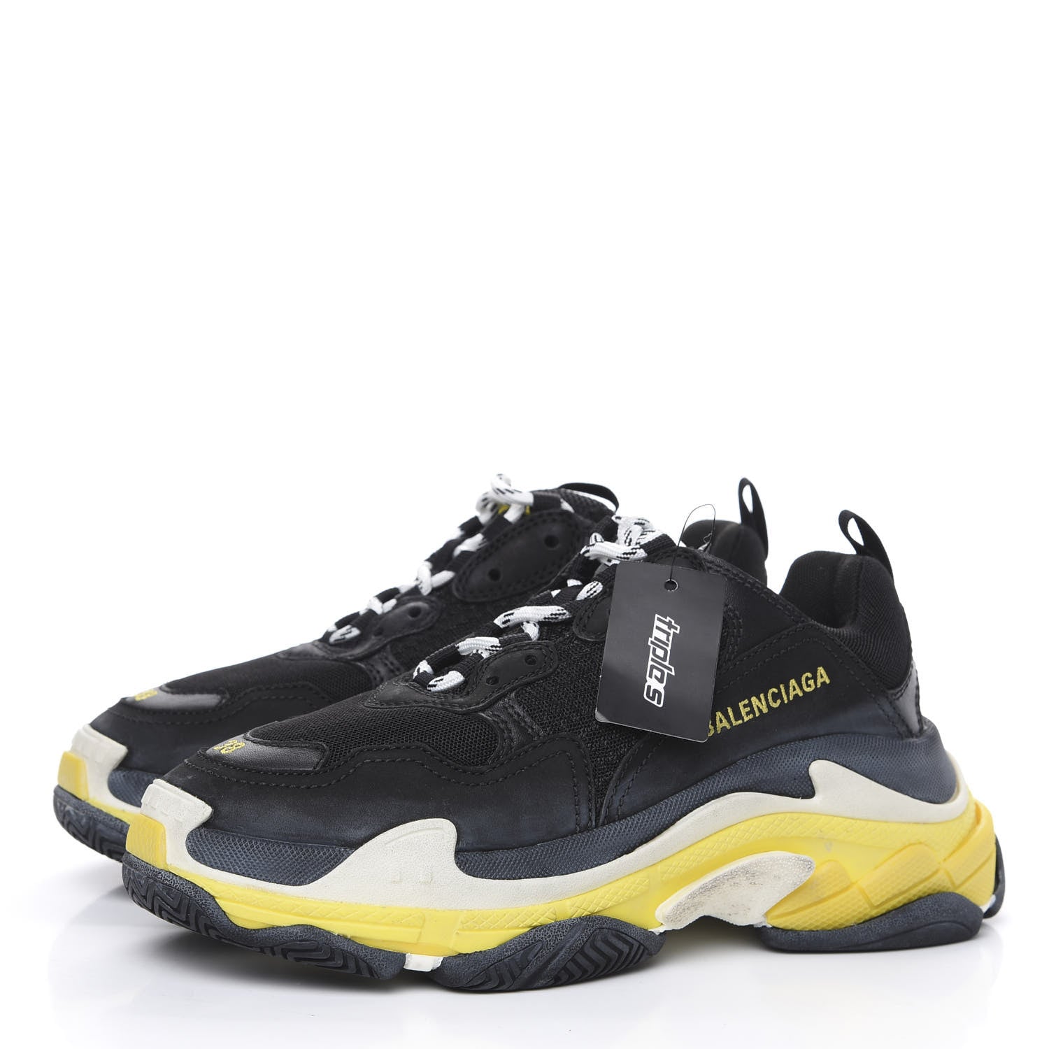 Balenciaga Fabric Mesh Womens Triple S Sneakers 38 Black Yellow 3 of 7