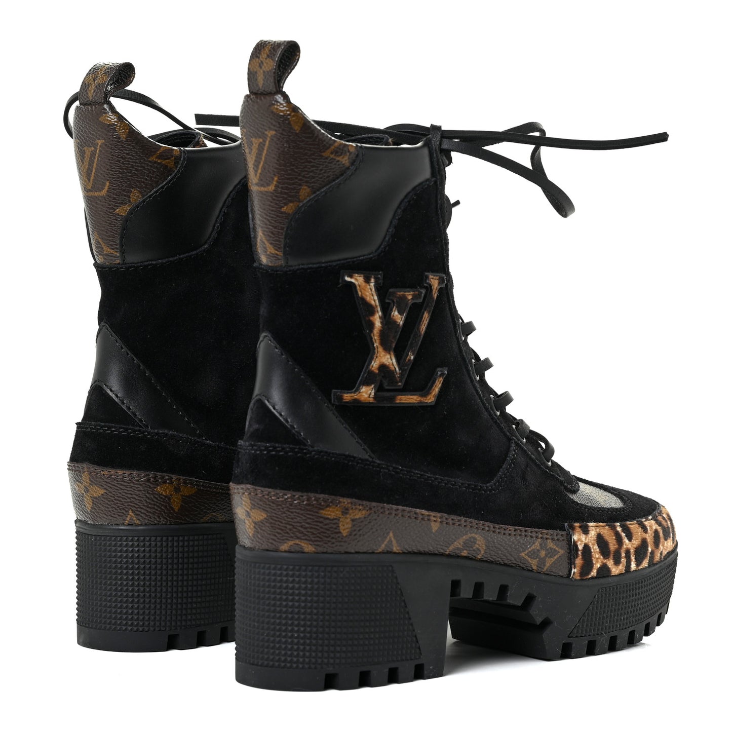 Suede Calfskin Monogram Laureate Platform Desert Boots 35.5 Black