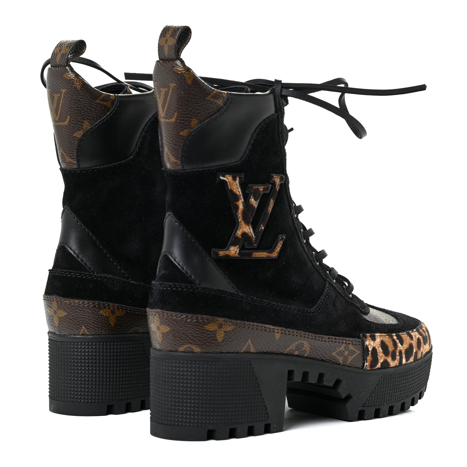 Louis Vuitton Suede Calfskin Monogram Laureate Platform Desert Boots 35.5 Black 5 of 9