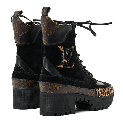 Louis Vuitton Suede Calfskin Monogram Laureate Platform Desert Boots 35.5 Black 5 of 9