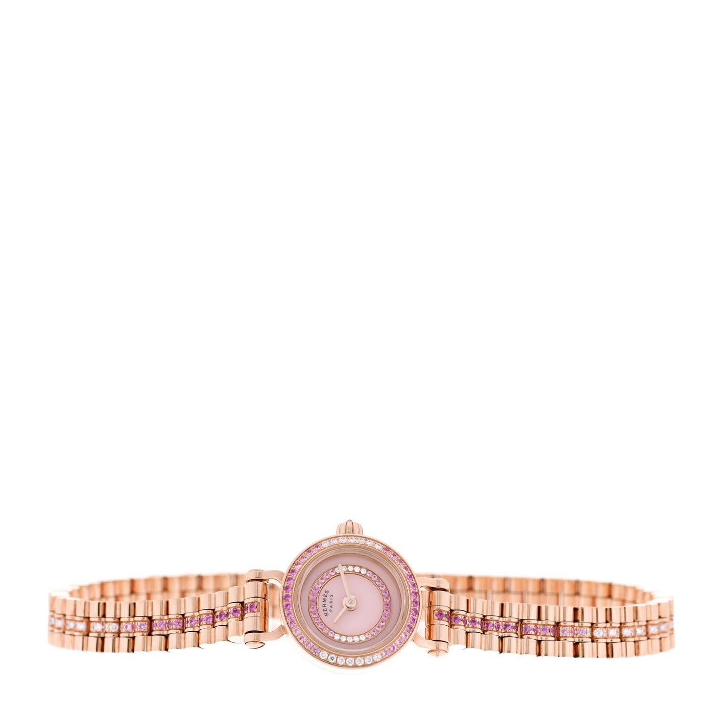 18K Rose Gold Diamond Pink Sapphire 16mm Faubourg Quartz Watch