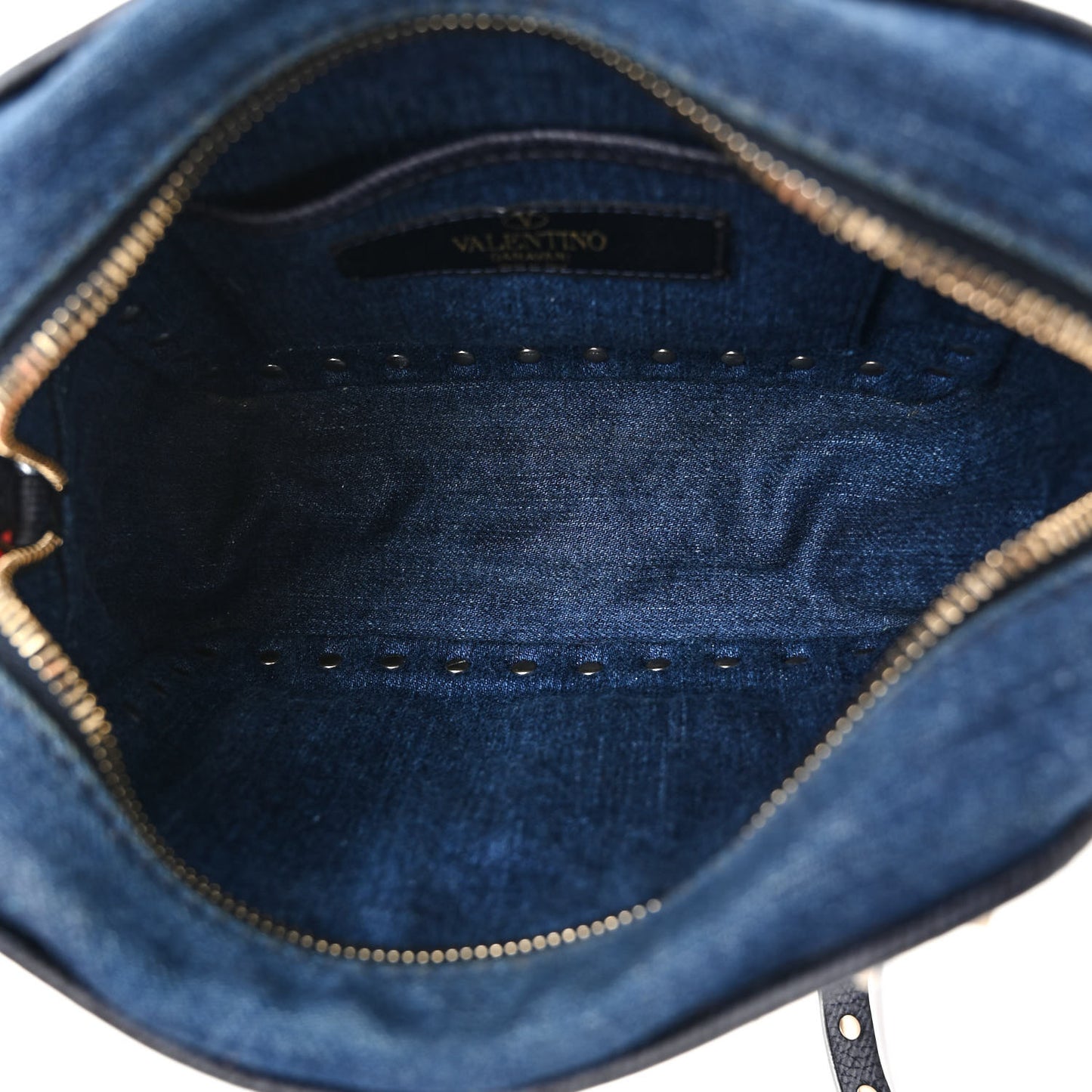 Denim Butterfly Embroidered Rockstud Camera Crossbody Bag Light Denim Multicolor
