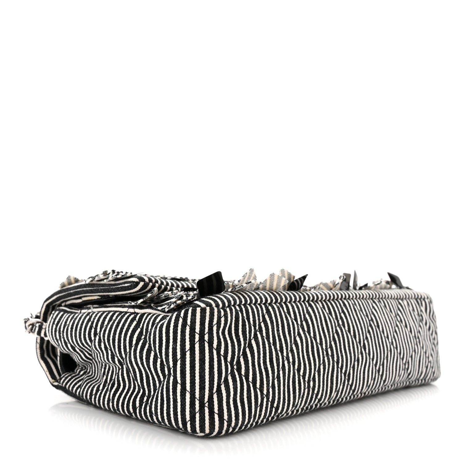 Chanel Canvas Sequin Stripe Medium Double Flap Black White 4 of 10