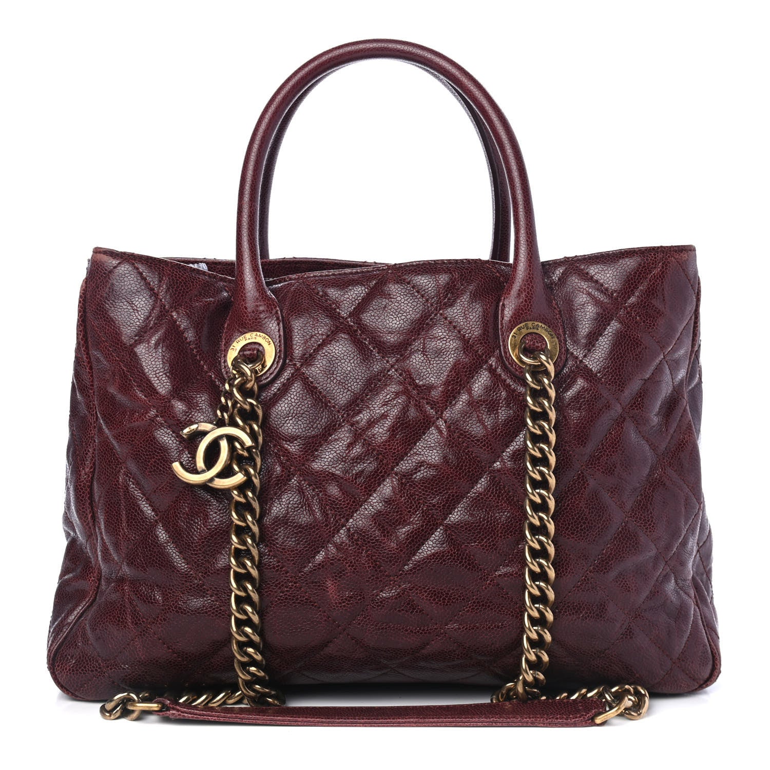 Chanel Glazed Caviar Quilted Small Shiva Tote Burgundy 1 of 5