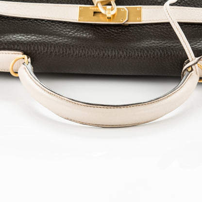 Hermes Taurillon Clemence Tri-Color Kelly Retourne 35 Tabac Camel Ebene Parchemin 12 of 26