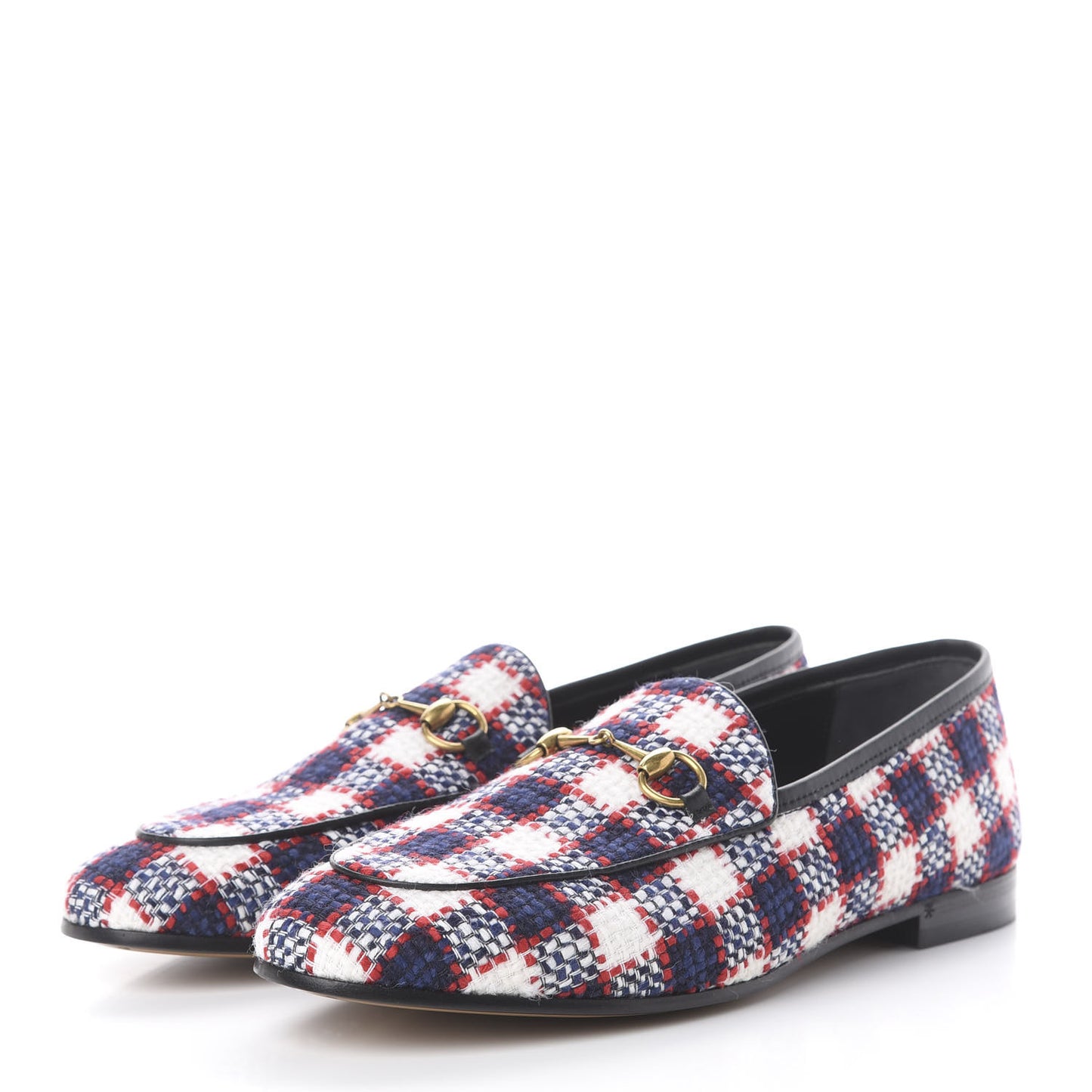 Vintage Tweed Check Horsebit Womens Jordaan Loafers 40.5 White Hibiscus Red Marine