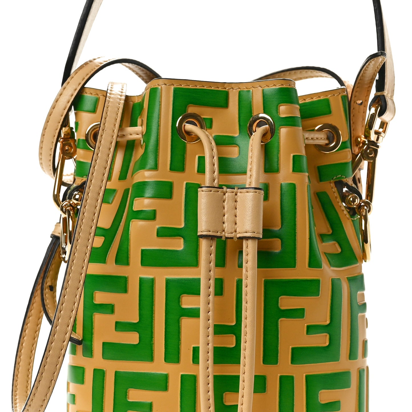 Vitello Liberty F is Fendi Bi-Color FF 1974 Embossed Mini Mon Tresor Bucket Bag Paglia Tomatillo