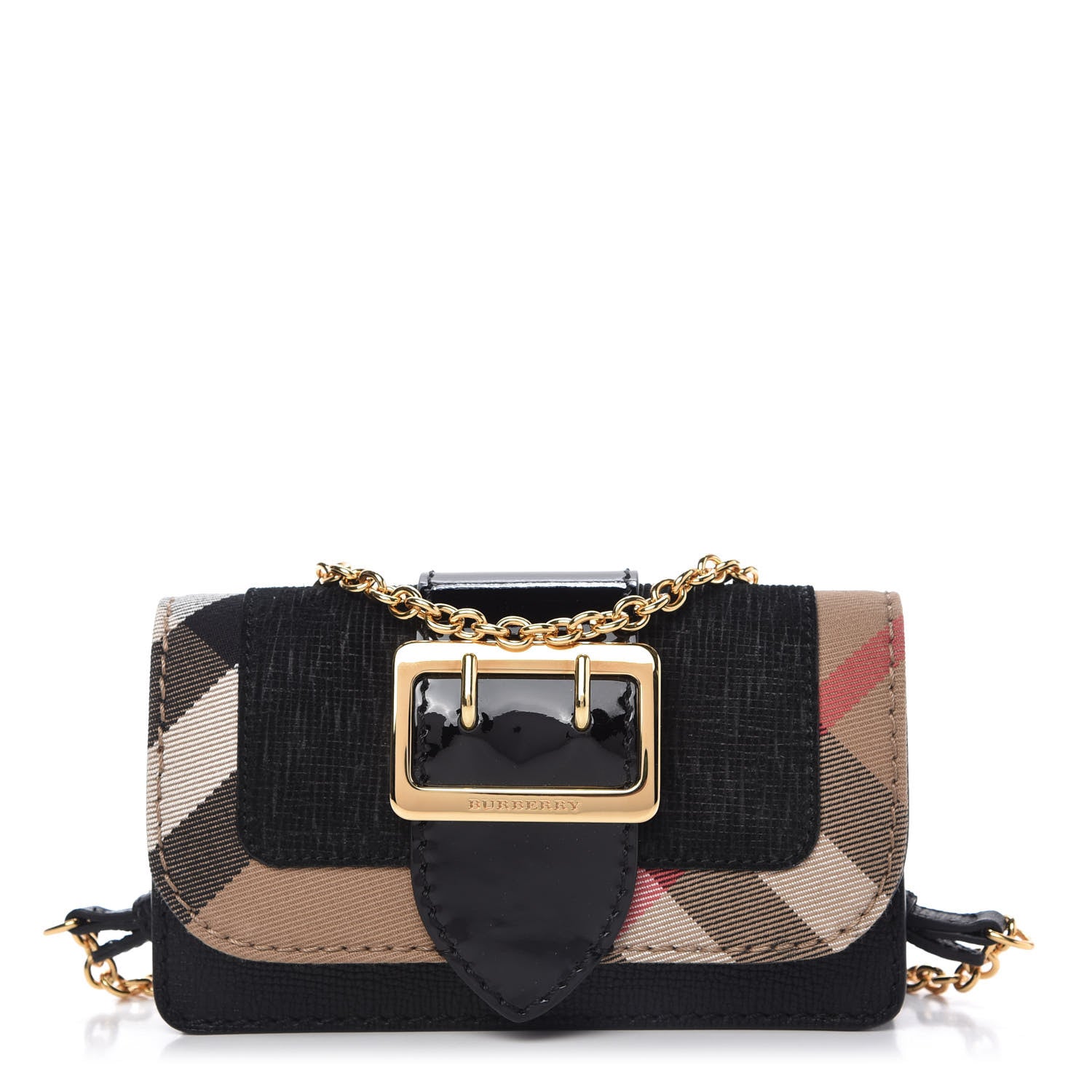 Burberry House Check Calfskin Small Madison Buckle Bag Black 1 of 9