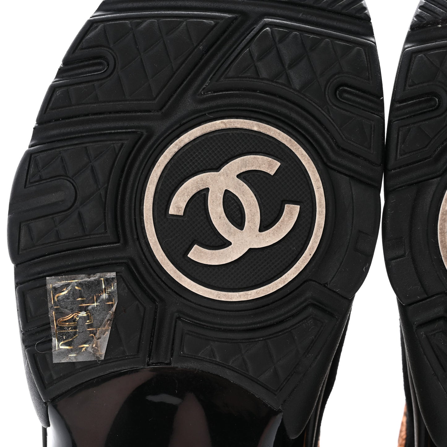 Metallic Fabric Suede Calfskin Crocodile Embossed CC Sneakers 40.5 Black Gold