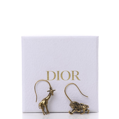 Christian Dior Metal Lion Giraffe D-Wild Hoop Earrings Antique Gold 5 of 5