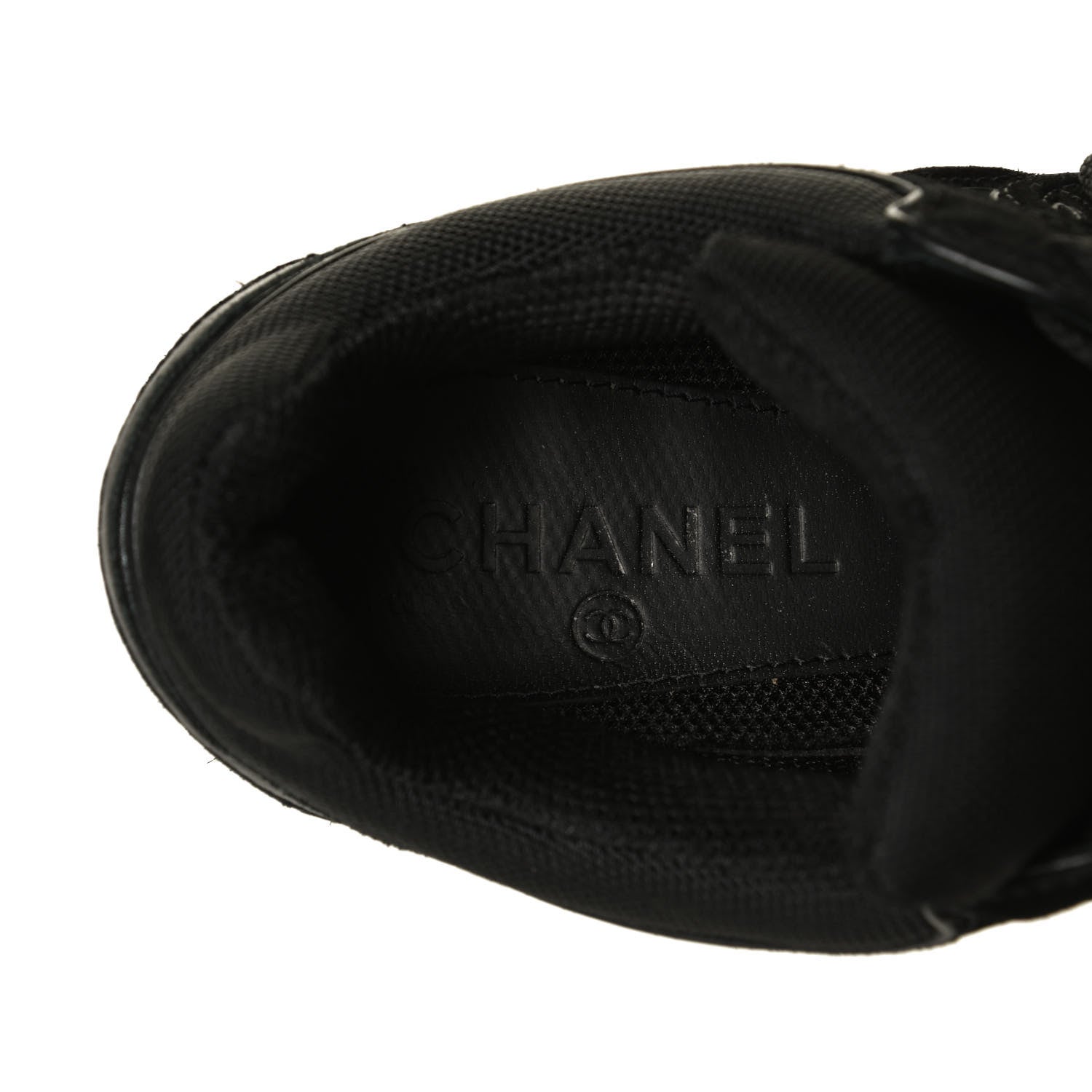 Chanel Canvas Suede Calfskin Womens CC Sneakers 37.5 Black 7 of 8
