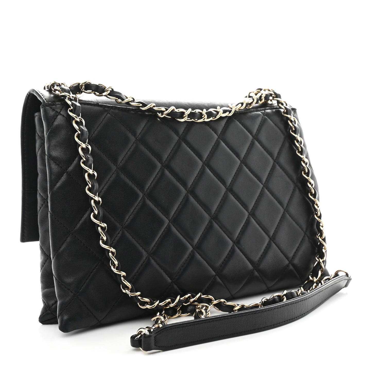 Lambskin Quilted Retro Label Clutch Black