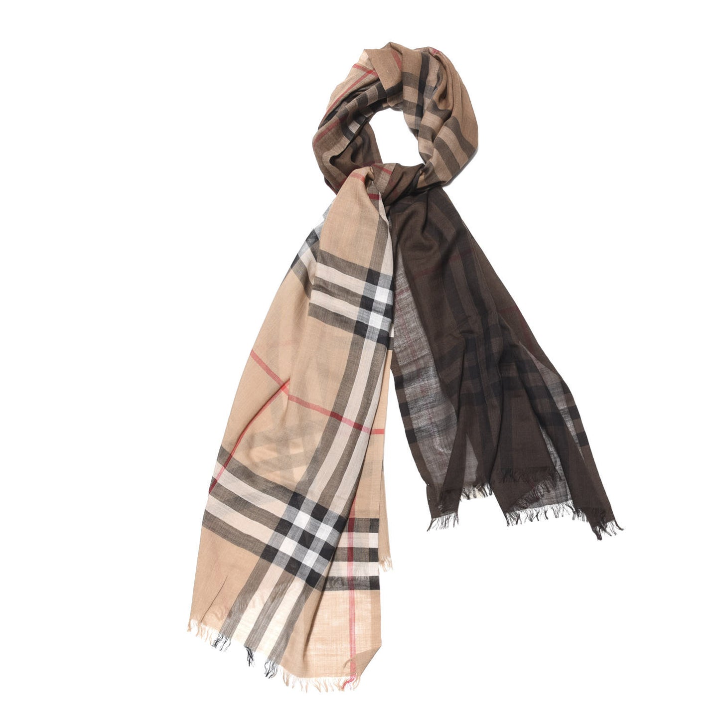 Wool Silk House Check Lightweight Scarf Camel