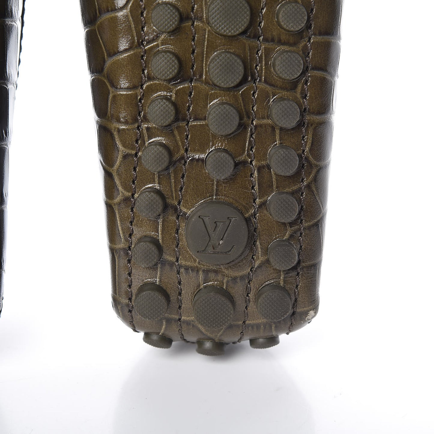 Calfskin Crocodile Embossed Dauphine Loafers 37.5 Green