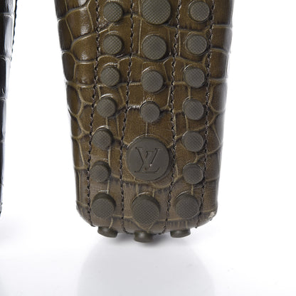 Louis Vuitton Calfskin Crocodile Embossed Dauphine Loafers 37.5 Green 6 of 8