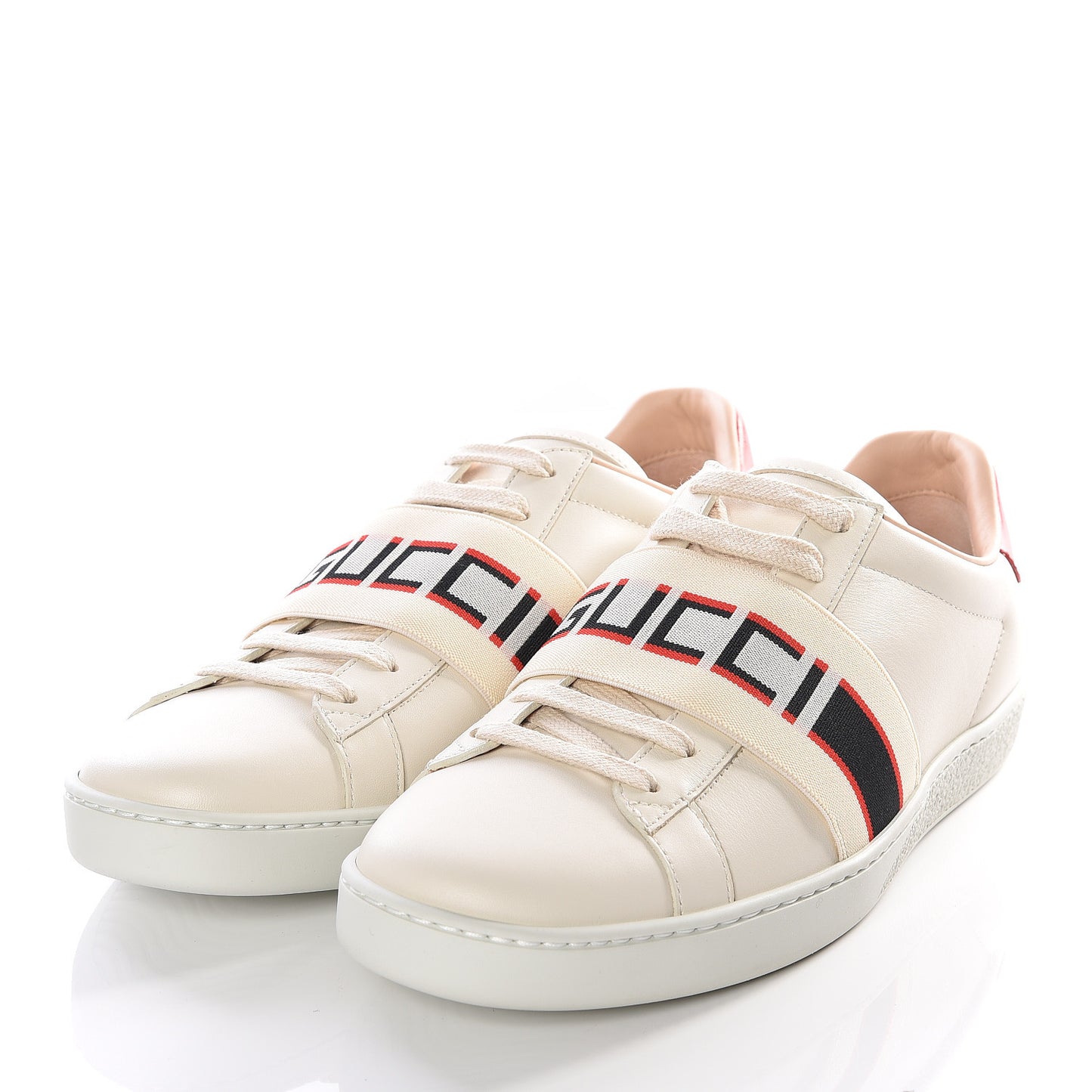 Calfskin Stripe Womens New Ace Sneakers 38 New Mystic White Ecru Red Flame