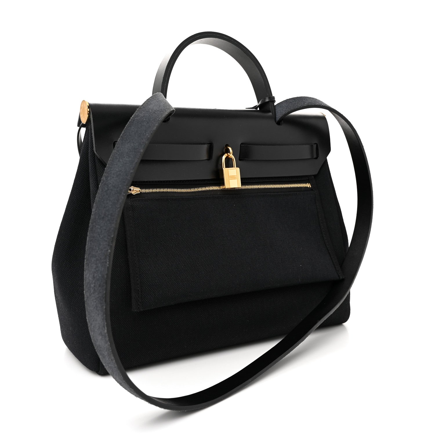 Hermes Military Toile Vache Hunter Herbag Zip Retourne 31 PM Black 4 of 12